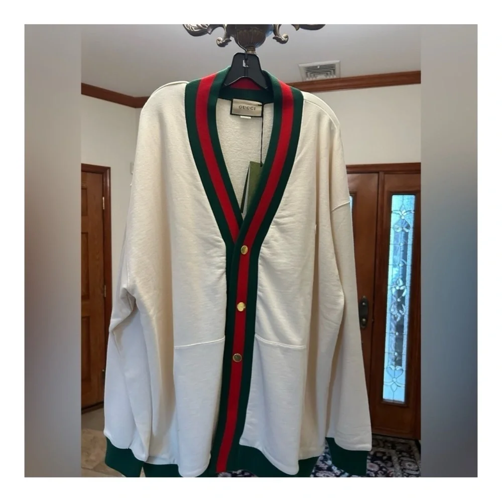 Gucci cotton jersey cardigan with Web detail size XL made in Italy